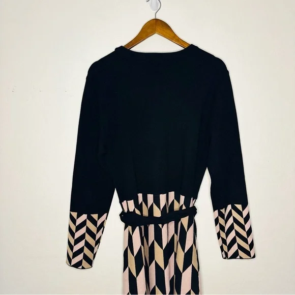 Eliza J Geometric Knit Sweater Geometric Print Dress XL Fit & Flare‎ Long Sleeve - Picture 7 of 10